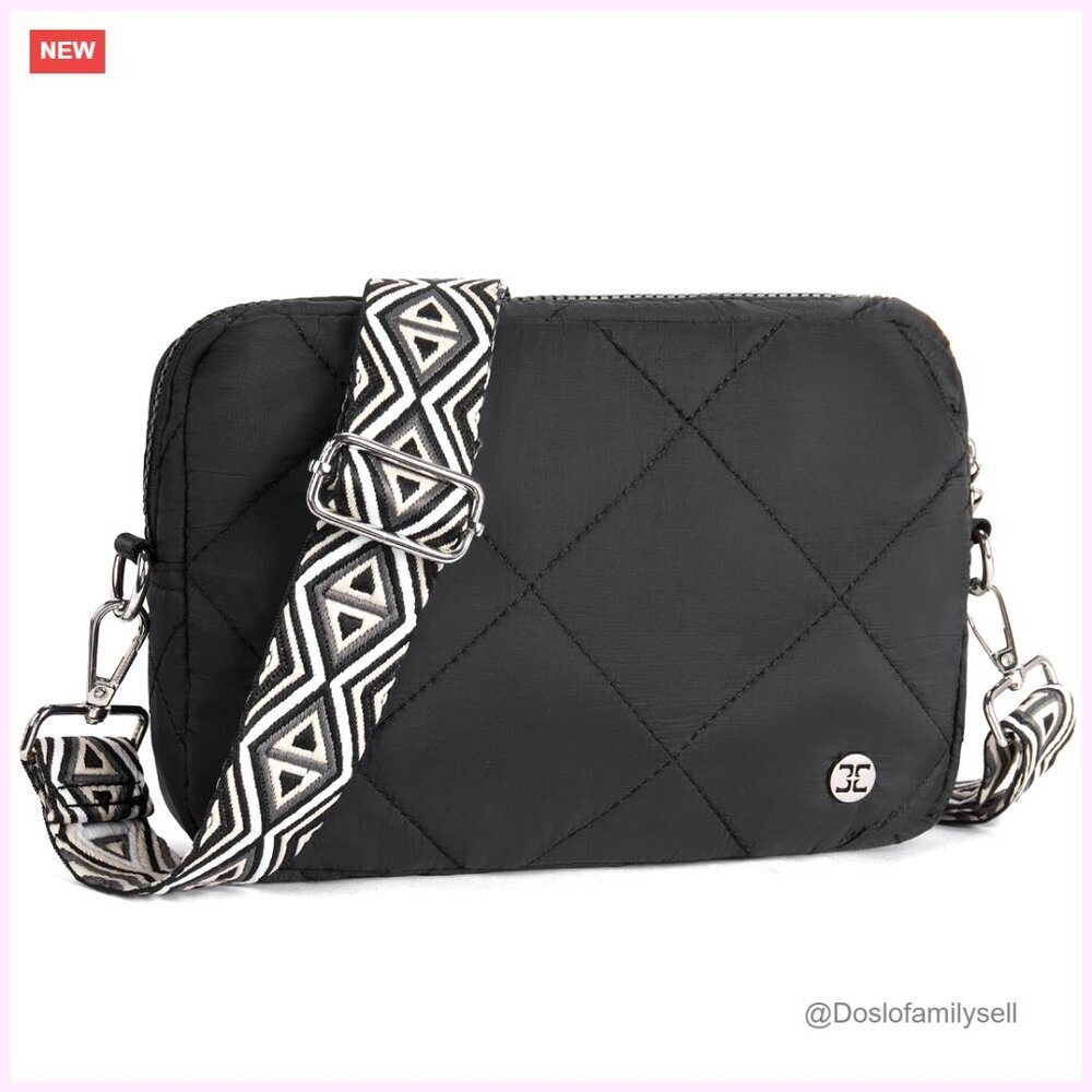 Quilted Puffer Crossbody Bag Lightweight Adjustable Strap Spacious